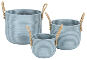 Safavieh Grenley Rattan Woven Square Storage Baskets Set of Three Graduated Earthy Boho Organizers Light Blue / Natural STG1817B