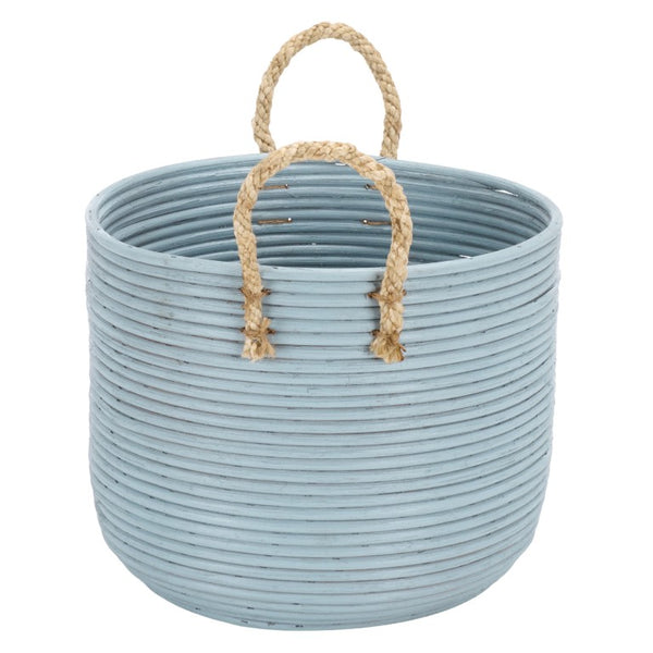 Safavieh Grenley Rattan Woven Square Storage Baskets Set of Three Graduated Earthy Boho Organizers Light Blue / Natural STG1817B