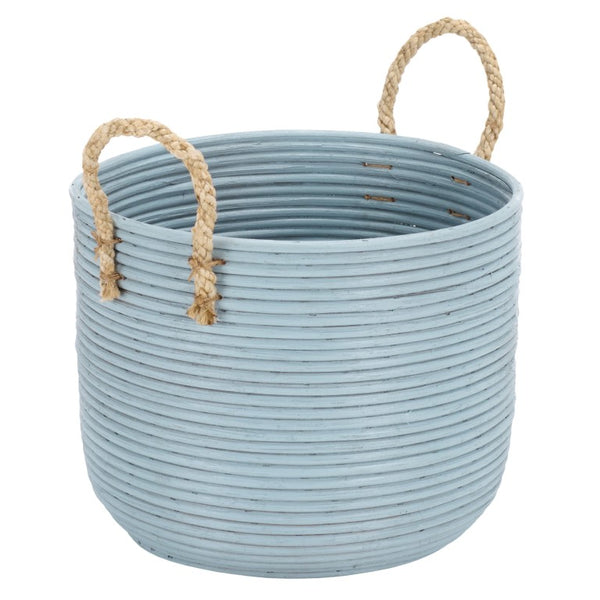 Safavieh Grenley Rattan Woven Square Storage Baskets Set of Three Graduated Earthy Boho Organizers Light Blue / Natural STG1817B