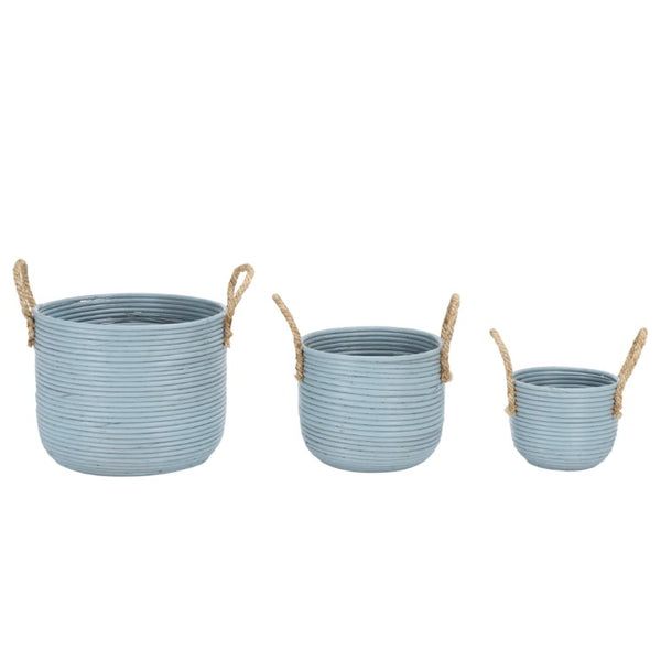 Safavieh Grenley Rattan Woven Square Storage Baskets Set of Three Graduated Earthy Boho Organizers Light Blue / Natural STG1817B