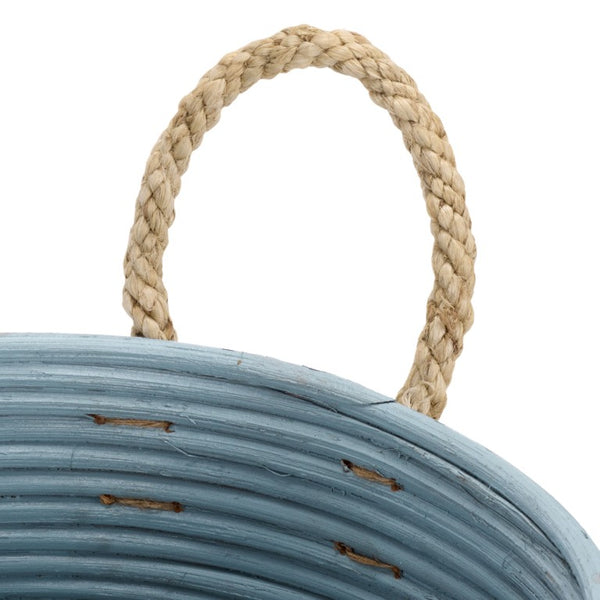 Safavieh Grenley Rattan Woven Square Storage Baskets Set of Three Graduated Earthy Boho Organizers Light Blue / Natural STG1817B