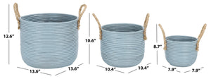 Safavieh Grenley Rattan Woven Square Storage Baskets Set of Three Graduated Earthy Boho Organizers Light Blue / Natural STG1817B