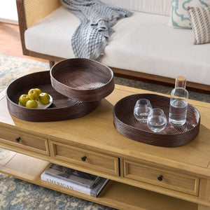 Safavieh Shayley Woven Rattan Tray Baskets Set of 3 Nested Organizers for Bohemian Coastal Decor STG1818A