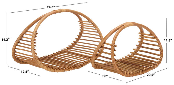 Safavieh Freyley Handcrafted Rattan Storage Baskets Set of 2 Nesting Boho Organizers STG1819A