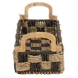 Safavieh Quinley Seagrass Woven Storage Basket Earthy Two Tone Boho Organizer for Shelves STG1820A