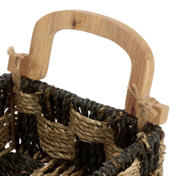 Safavieh Quinley Seagrass Woven Storage Basket Earthy Two Tone Boho Organizer for Shelves STG1820A