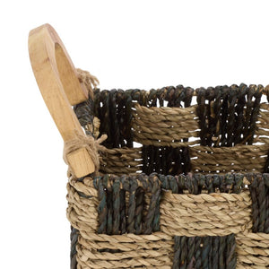 Safavieh Quinley Seagrass Woven Storage Basket Earthy Two Tone Boho Organizer for Shelves STG1820A