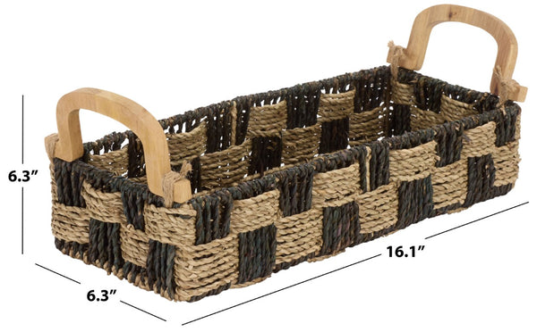 Safavieh Quinley Seagrass Woven Storage Basket Earthy Two Tone Boho Organizer for Shelves STG1820A