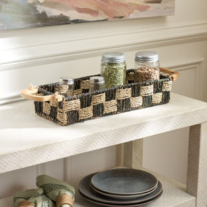 Safavieh Quinley Seagrass Woven Storage Basket Earthy Two Tone Boho Organizer for Shelves STG1820A