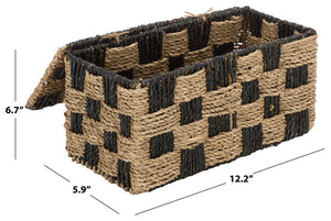 Safavieh Kirstel Seagrass Woven Square Storage Basket Earthy Two Tone Coastal Boho Decor STG1822A