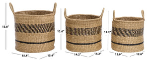 Safavieh Beris Seagrass Woven Nesting Basket Trio Handcrafted Square Storage for Any Room STG1827A-SET3