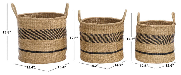 Safavieh Beris Seagrass Woven Nesting Basket Trio Handcrafted Square Storage for Any Room STG1827A-SET3