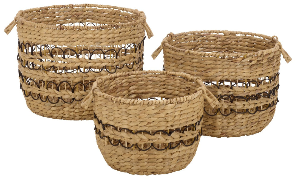 Safavieh Pitof Square Natural Fiber Storage Baskets Set of 3 with Black Trim for Any Room STG1828A-SET3