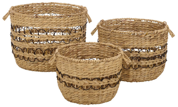 Safavieh Pitof Square Natural Fiber Storage Baskets Set of 3 with Black Trim for Any Room STG1828A-SET3
