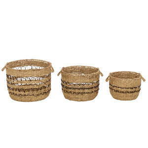 Safavieh Pitof Square Natural Fiber Storage Baskets Set of 3 with Black Trim for Any Room STG1828A-SET3