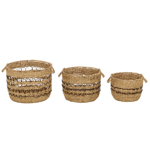 Safavieh Pitof Square Natural Fiber Storage Baskets Set of 3 with Black Trim for Any Room STG1828A-SET3