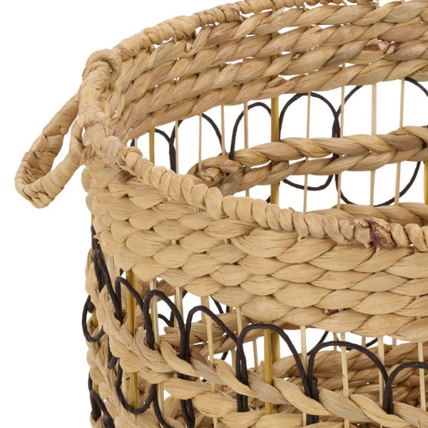 Safavieh Pitof Square Natural Fiber Storage Baskets Set of 3 with Black Trim for Any Room STG1828A-SET3