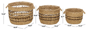 Safavieh Pitof Square Natural Fiber Storage Baskets Set of 3 with Black Trim for Any Room STG1828A-SET3