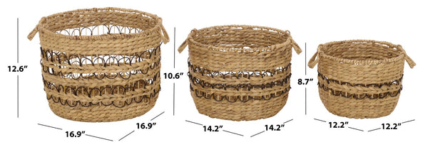 Safavieh Pitof Square Natural Fiber Storage Baskets Set of 3 with Black Trim for Any Room STG1828A-SET3