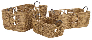 Safavieh Dirk Water Hyacinth Woven Basket Set of Three Nested Organizers for Farmhouse Decor STG1830A-SET3