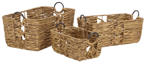 Safavieh Dirk Water Hyacinth Woven Basket Set of Three Nested Organizers for Farmhouse Decor STG1830A-SET3