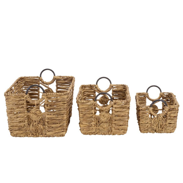 Safavieh Dirk Water Hyacinth Woven Basket Set of Three Nested Organizers for Farmhouse Decor STG1830A-SET3