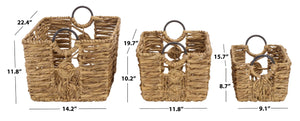 Safavieh Dirk Water Hyacinth Woven Basket Set of Three Nested Organizers for Farmhouse Decor STG1830A-SET3