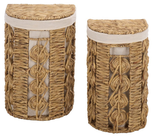 Safavieh Novik Woven Water Hyacinth Storage Baskets Set of Two with Linen Lining Boho Decor STG1831A-SET2