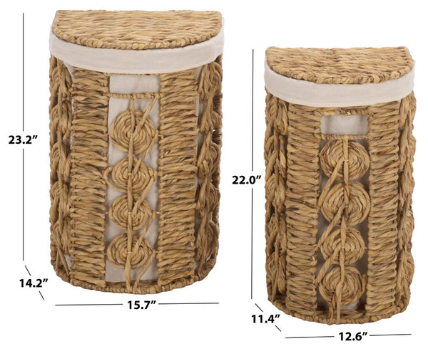 Safavieh Novik Woven Water Hyacinth Storage Baskets Set of Two with Linen Lining Boho Decor STG1831A-SET2
