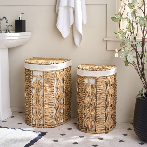 Safavieh Novik Woven Water Hyacinth Storage Baskets Set of Two with Linen Lining Boho Decor STG1831A-SET2