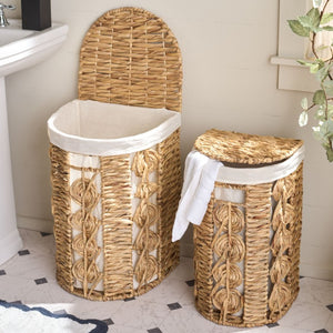 Safavieh Novik Woven Water Hyacinth Storage Baskets Set of Two with Linen Lining Boho Decor STG1831A-SET2