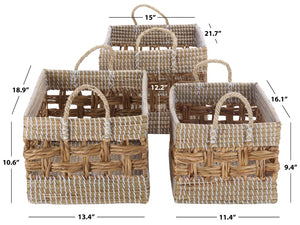 Safavieh Daixi Seagrass and Water Hyacinth Woven Storage Baskets Set of Three Graduated Sizes STG1834A-SET3