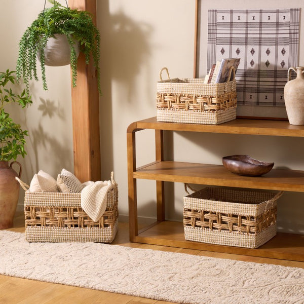 Safavieh Daixi Seagrass and Water Hyacinth Woven Storage Baskets Set of Three Graduated Sizes STG1834A-SET3
