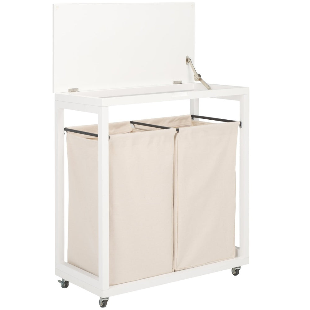 Safavieh Leanna Stylish Laundry Basket With Dual Compartments – Modern Mdf Frame & Removable Fabric Bag, Beige STG1900A