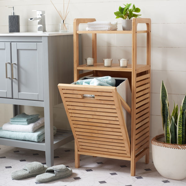 Safavieh Hallow Laundry Basket With Shelves Natural / Beige STG1903A