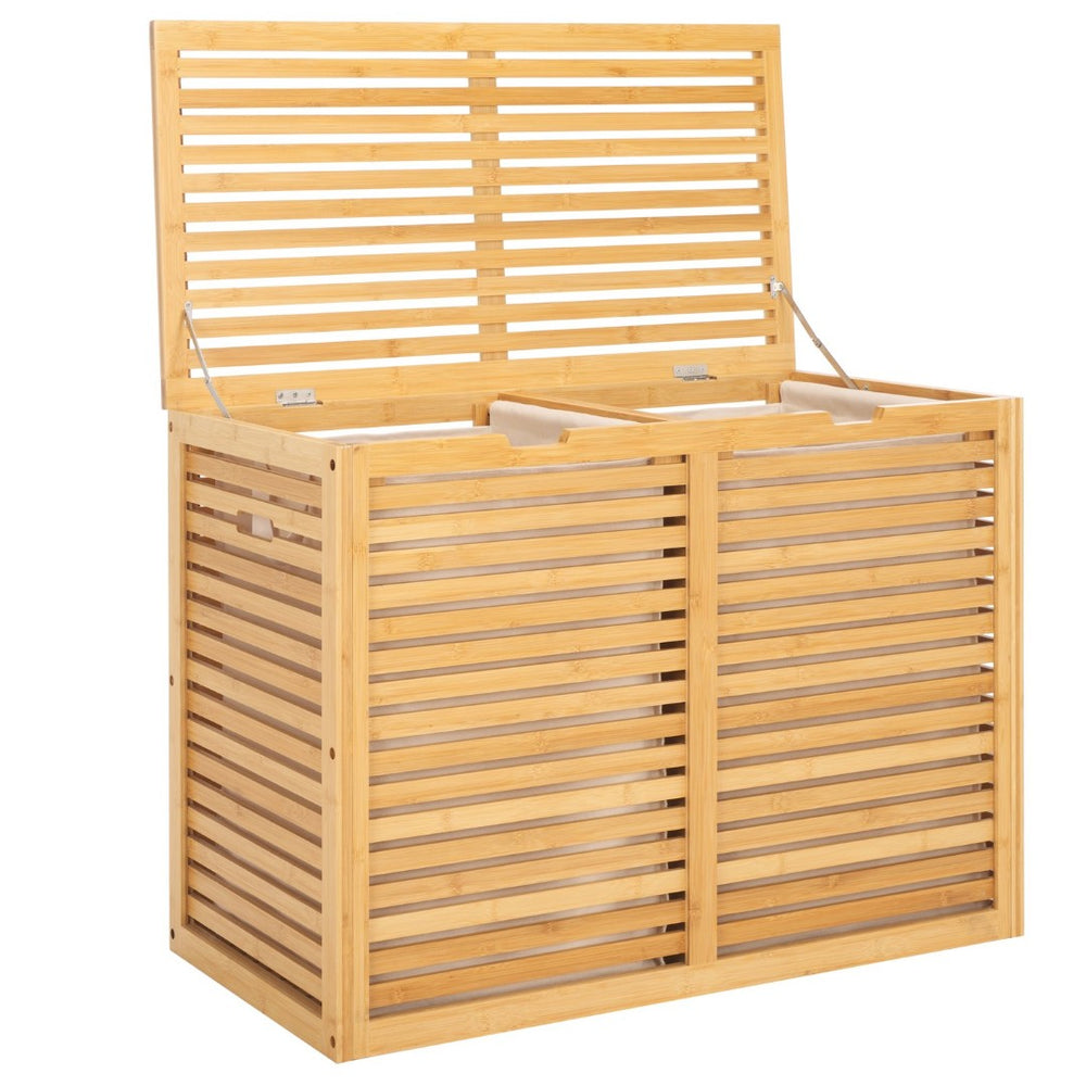 Safavieh Lahiri Elegant Bamboo Laundry Basket With 2 Compartments For Stylish Organization And Easy Sorting STG1904A