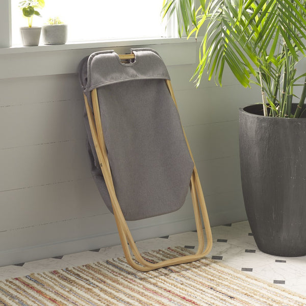 Quinne Laundry Basket - Stylish Bamboo Frame with Grey Linen Bag for Easy Organization & Storage