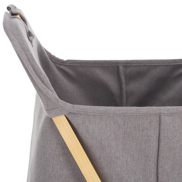 Quinne Laundry Basket - Stylish Bamboo Frame with Grey Linen Bag for Easy Organization & Storage