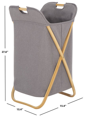 Quinne Laundry Basket - Stylish Bamboo Frame with Grey Linen Bag for Easy Organization & Storage