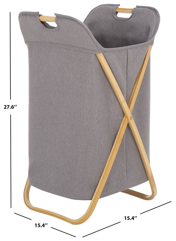 Quinne Laundry Basket - Stylish Bamboo Frame with Grey Linen Bag for Easy Organization & Storage