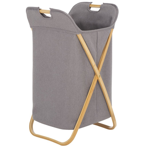 Quinne Laundry Basket - Stylish Bamboo Frame with Grey Linen Bag for Easy Organization & Storage