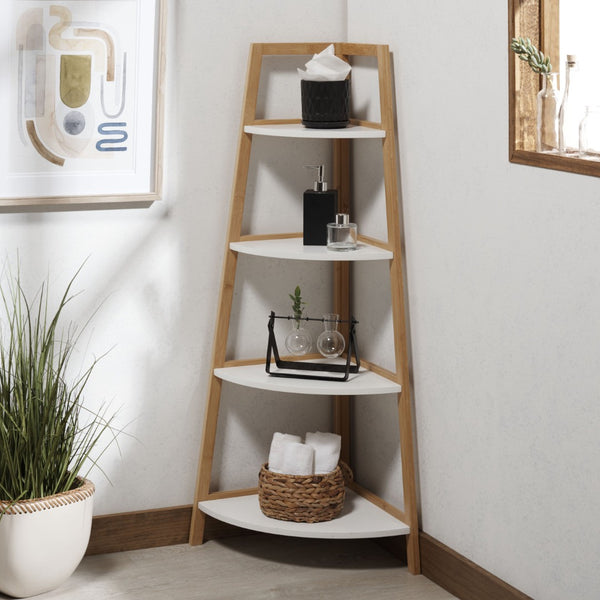 Safavieh Rainier Elegant 4-Tier Corner Shelf - Space-Saving Bamboo Design For Stylish Home Décor & Storage STG1910A