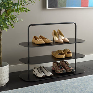 Safavieh Jordan 3 Tier Metal Shoe Rack Matte Powder Coated Organizer for Entryway or Closet Black STG2500A