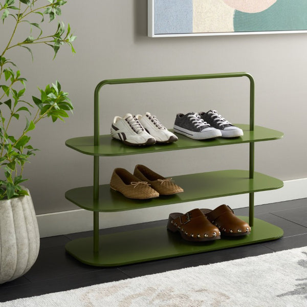 Safavieh Jordan 3 Tier Metal Shoe Rack Matte Powder Coated Organizer for Entryway or Closet Green STG2500B