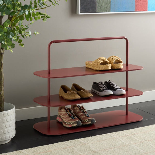 Safavieh Jordan 3 Tier Metal Shoe Rack Matte Powder Coated Organizer for Entryway or Closet Brick Red STG2500C