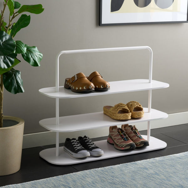 Safavieh Jordan 3-Tier Metal Shoe Rack - Stylish, Space-Saving Solution For Up To 12 Pairs Of Shoes At Home Offwhite STG2500D