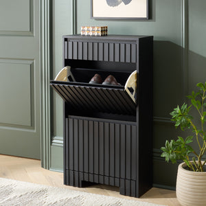 Safavieh Sohan Shoe Rack - Elegant Oak Storage Solution For Home Or Office, Stylish And Durable Design Black Pb & Mdf Stg3101b