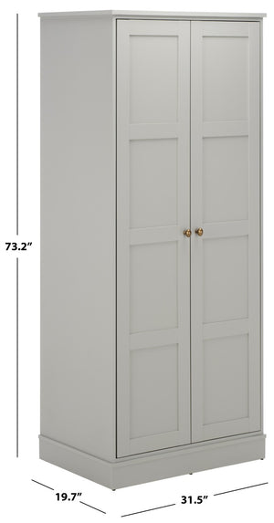 Safavieh Shafa Two Door Wardrobe with Brass Hardware Slim Tall Bedroom Storage Cabinet Gray STG3102A-2BX