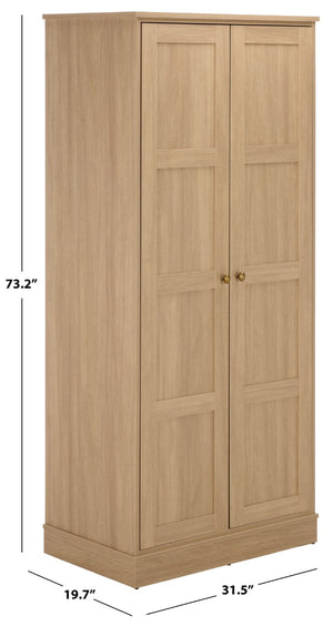Safavieh Shafa Two Door Wardrobe with Brass Hardware Slim Tall Bedroom Storage Cabinet Beige STG3102B-2BX