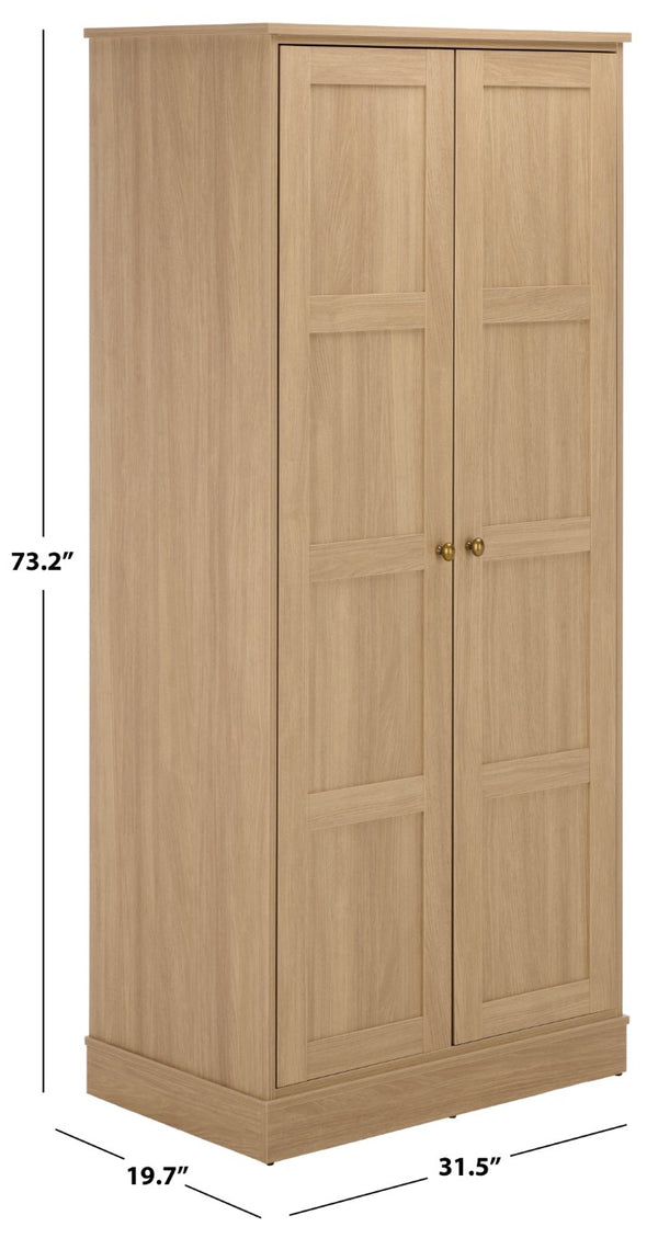 Safavieh Shafa Two Door Wardrobe with Brass Hardware Slim Tall Bedroom Storage Cabinet Beige STG3102B-2BX